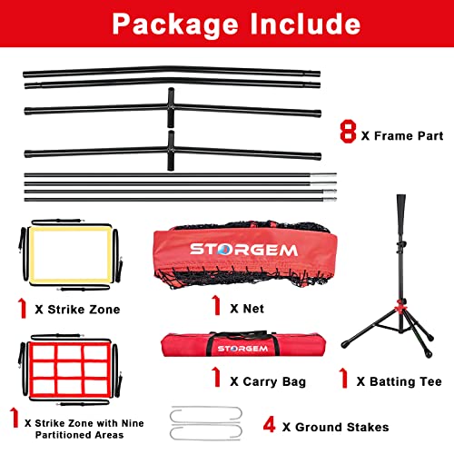 Storgem Baseball And Softball Practice Net 7×7Ft Portable Hitting Pitching Batting Training Net Baseball Backstop Net With Batting Tee And Strike Zone And Bow Frame And Carry Bag #TOP6