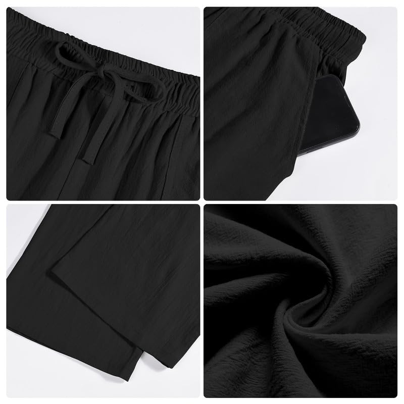 Litthing Pantalones de Lino para Hombre Pantalon de Jogging Algodón Pants Casuales de Verano con Bolsillos Color Sólido Pantalones Holgados con Cordón Pantalon Cómodos y Ligeros