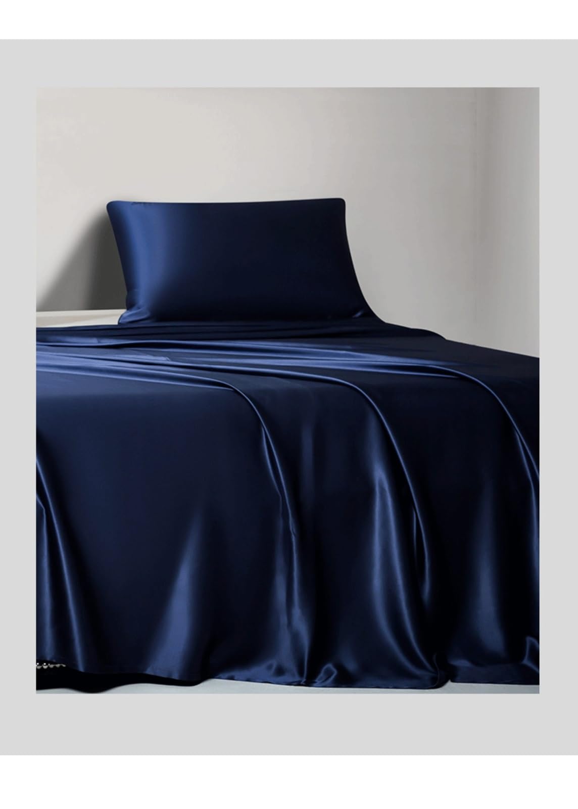 Drap Plat En Microfibre Satinée 230x250cm - Ensemble 3 Pièces Bleu Foncé - Pour Lit Double/queen