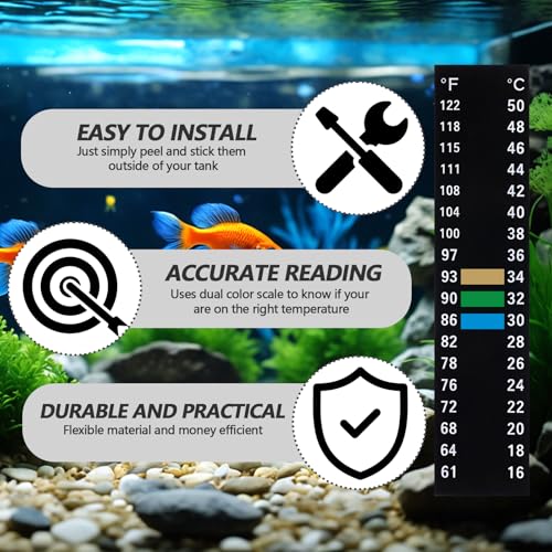 Image of 6 PCS Aquarium Thermometer Strips, 61-122℉(15-50C) Digital Adhesive Fish Tank Thermometer Sticker Easy-to-Read Temperature Sticker Display for Aquarium Fish Tank Brewing