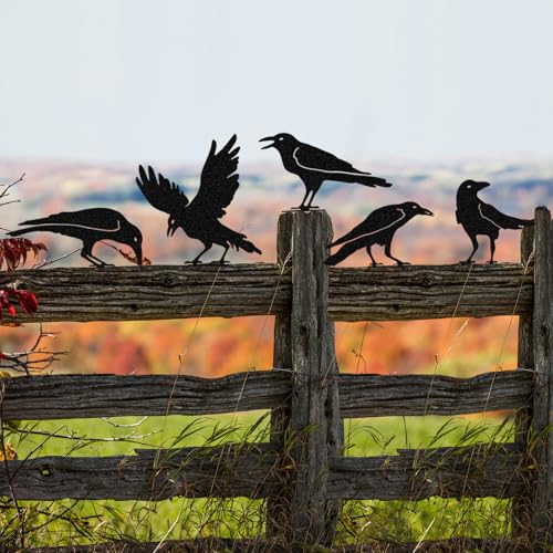 5-Count OULYDEKO Metal Raven Crow Fence Topper Garden Statues (Black) - image 3