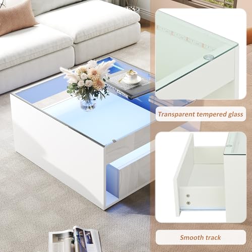 Mesa de centro de vidrio templado y MDF blanco Anself 8