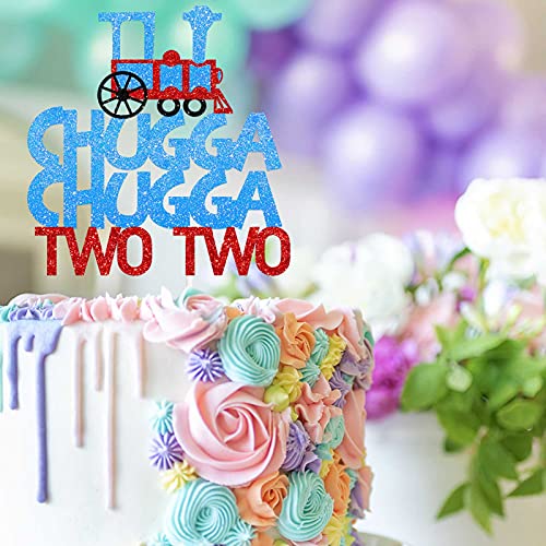 Blue Glitter Train Cake Topper Baby Shower Chugga Chugga Two Theme Decor Supplies Baby Shower Boys Girls Happy Birthday Party Decorations #TOP2