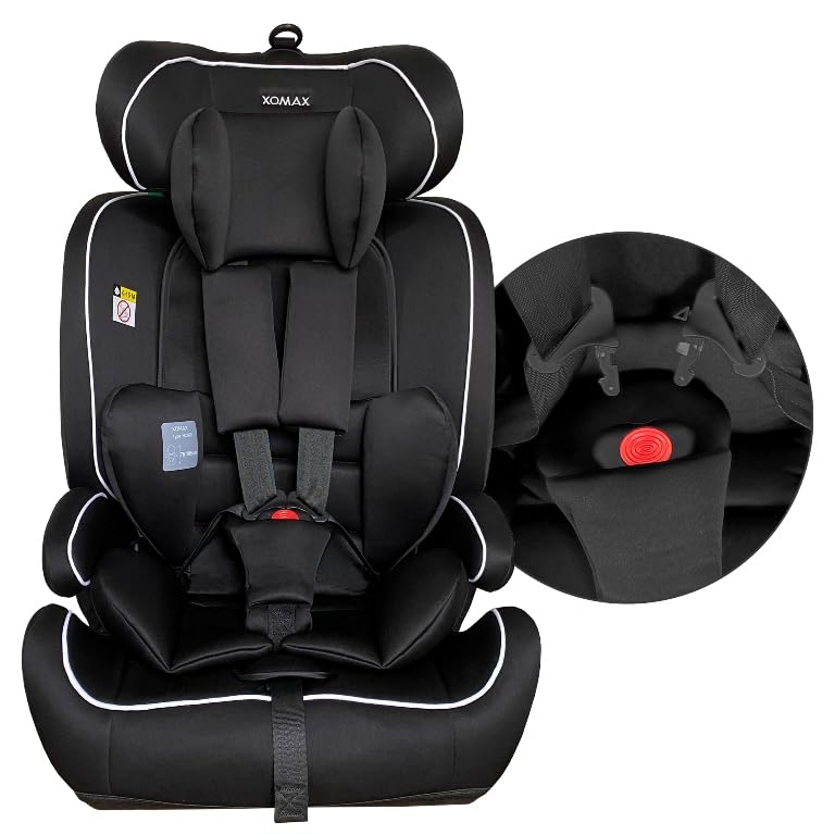 XOMAX HC02S Kindersitz ISOFIX 9–36 kg | ECE R129 i-Size | Gruppe 1/2/3 mit 5-Punkt-Gurt & Top Tether | mitwachsender Auto-Kindersitz höhenverstellbar, Sitzerhöhung (Schwarz)