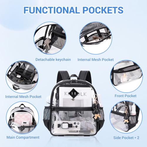 Image of MUSEVOS Clear Backpack for Stadium Events Approved 12x6x12, Thick TPU Mini Clear Bag with Front Pocket for Concert Sport Events Work Travel, Black Transparent