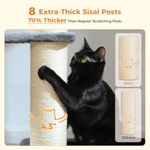 Image of MUTTROS Large Cat Tree for Maine Coon - 67 inch Tall Cat Tower with 7 Thick (φ4.3) Scratching Posts, XXL Cat Condo with Super Large Perch & Cozy Hammocks, Engineered for Big Cats (20+ lbs) - Gray