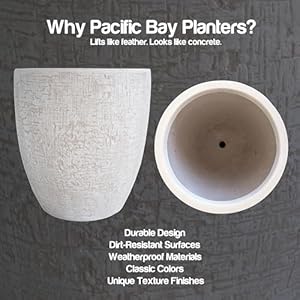 Pacific Bay 17" Flower Pot Planter for Indoor/Outdoor - 17" L x 17" W x 17" H - Weather Resistant, Lightweight, Modern Commercial Grade Design - Distressed Stone Finish Pacific Bay 17 Flower Pot Planter for IndoorOutdoor 17 L x 17 W x 17 H Weather Resistant Lightweight Modern Commercial Grade Design Distressed Stone Finish