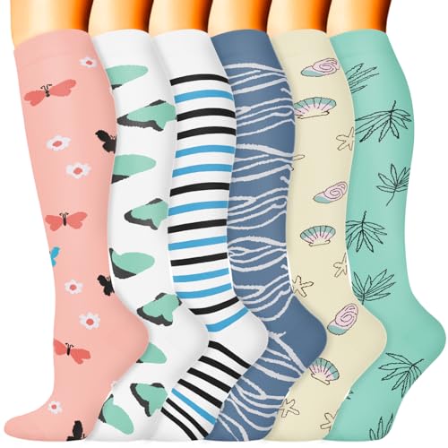 Image of Sooverki Compression Socks for Women & Men 6 Pairs is Best Supportive Knee High Stockings for Circulation, Travel, Nurses