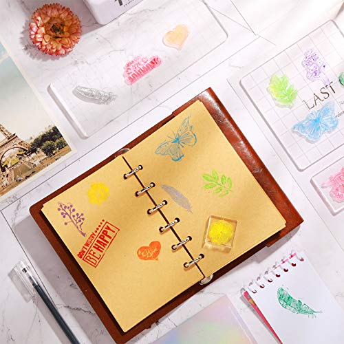18 Pieces Acrylic Stamp Blocks Set Include 12 Craft Ink Pads Stamp Ink Pads, 4 Acrylic Stamp Blocks Clear Stamping Blocks 2 Rubber Clear Stamp Seal For Scrapbooking Card Making (Flower Set) #TOP4