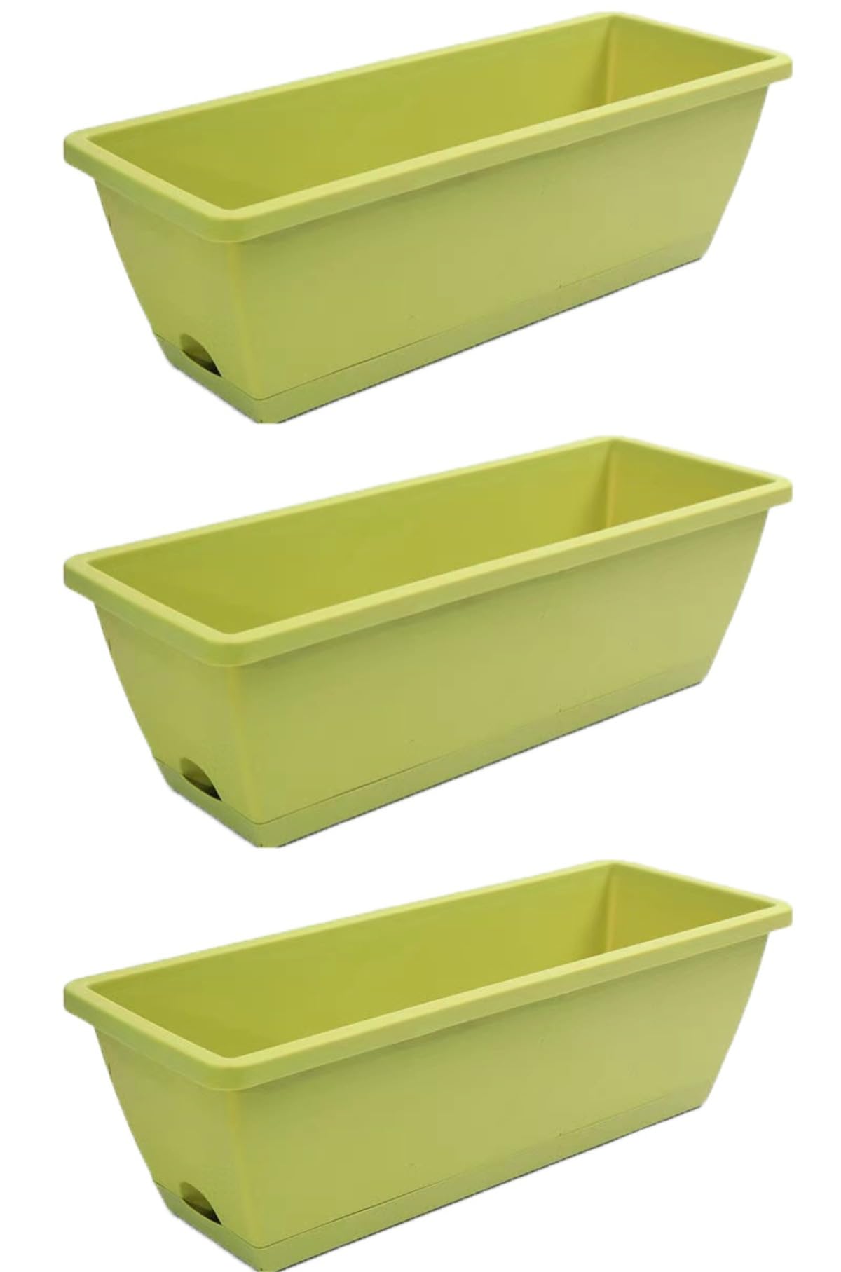 Rectangular Plant Pot Large Stylish Vegetable Deep Vegetable Planter with Drain Hole and Saucer Included, 3 Pieces, Plastic, Garden, Veranda, Indoor/Outdoor, Vegetable Green Planter