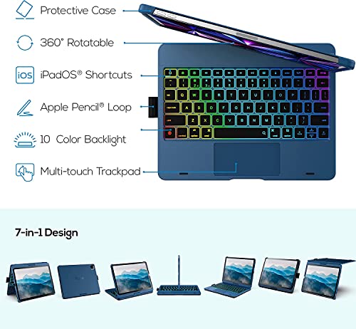 Image of typecase Touch Keyboard for iPad Air 11 (M4 /M3 /M2,2026 /2025 /2024),Air 5th /4th & Pro 11(4th /3rd /2nd /1st) Trackpad,11-Color Backlit,360Rotatable,Pencil Holder(Not for A16 /10th /Pro 11-M5 /M4)-Pac.Blue'26