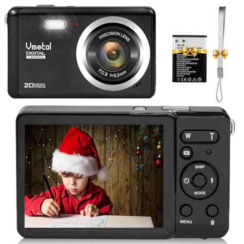 Digital Camera, Vmotal FHD 1080P Digital Camera for Kids Camera Boys and Girls - 20MP Compact Point and Shoot Camera Vlogging Camera YouTube TikTok for Kids Teens Students Beginners Seniors(Black)