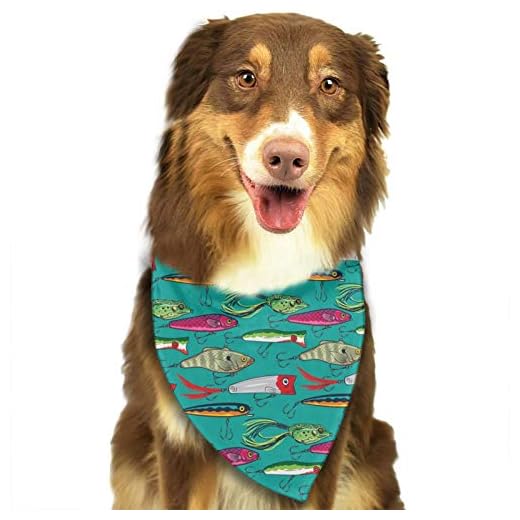 Colorful Fishing Lures Dog Bandanas Washable Triangle Dog Scarfs for Small Medium Large Dogs and Cats