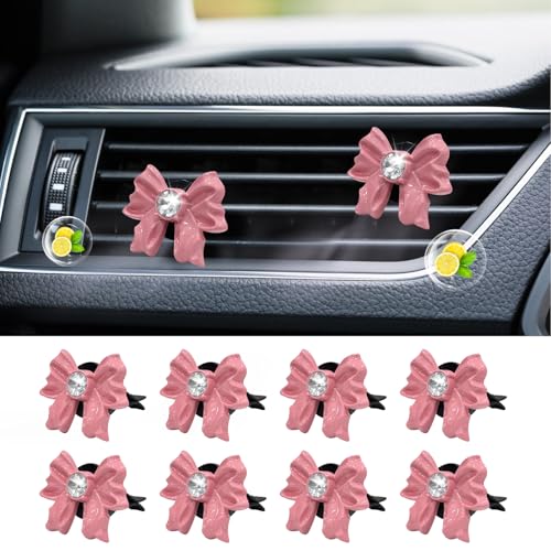 Image of 8 PCS Coquette Pink Bow Car Air Freshener Vent Clip, Cute Aesthetic Cars Scent Air Fresheners Vent Clips Decor, Crystal Rhinestone Automotive Interior Accessories for Women Girl