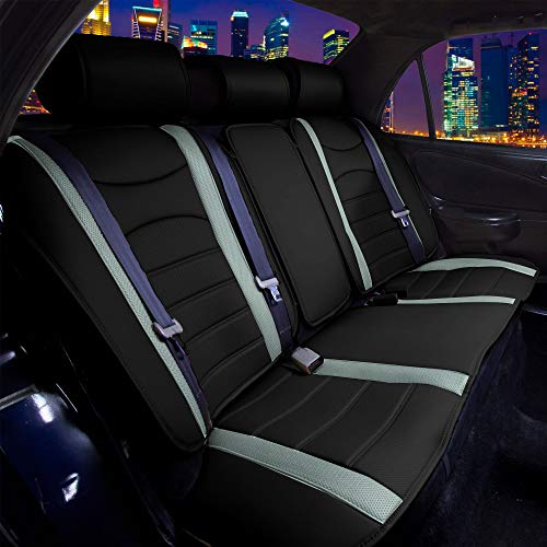Image of FH Group Back Seat Faux Leather Car Seat Cover - Universal Fit, Rear Seat Covers for Cars with Rear Split Bench, Car Seat Cushions for SUV, Sedan, Van, Gray /Black