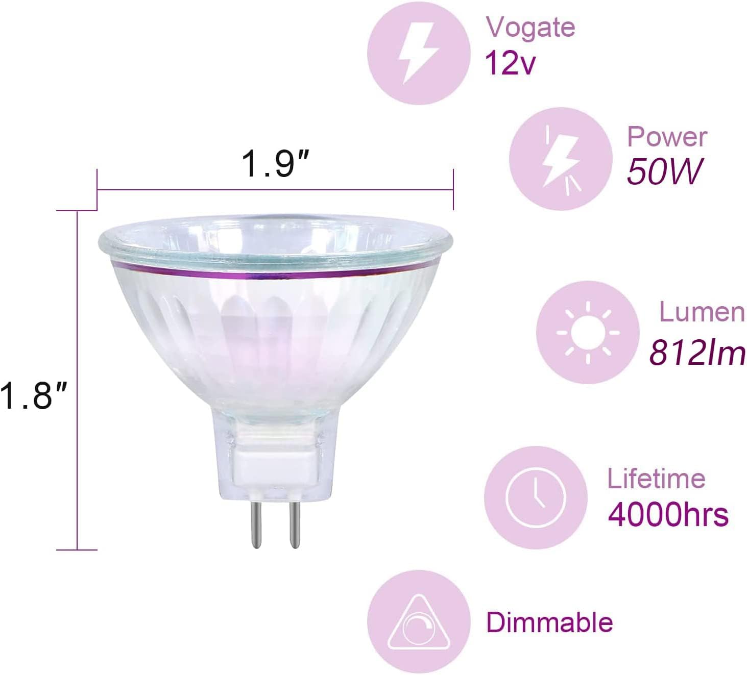 MR16 Halogen Light Bulbs 50W 12V 2 Pin GU5.3 Base Dimmable, Spot Light Bulbs, Indoor Spot 50W MR16 Bulbs with Clear Glass Cover, 6 Pack