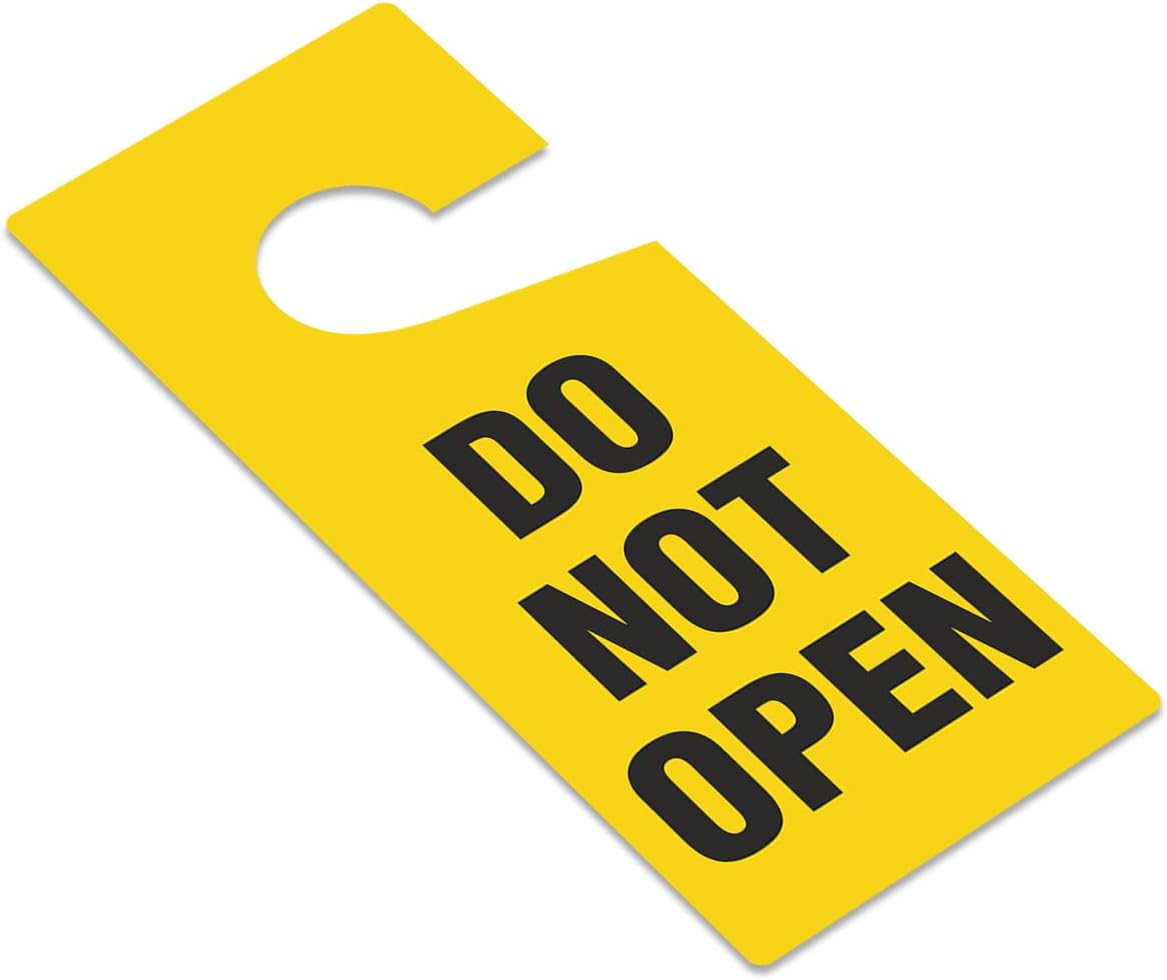 SmartSign Do Not Open Door Knob Hanger Tags | 3.75" x 8.875" Plastic Black on Yellow Claw Shaped Pack of 6, Made in USA