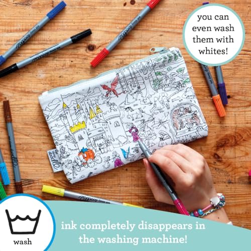 Image of eatsleepdoodle DIY Coloring Fairy Tale Pencil Case for Kids with 10pcs Washable Markers, Reusable Art Supply Organizer, Fun Arts & Crafts Activity for Boys & Girls, Creative Gift Idea for Ages
