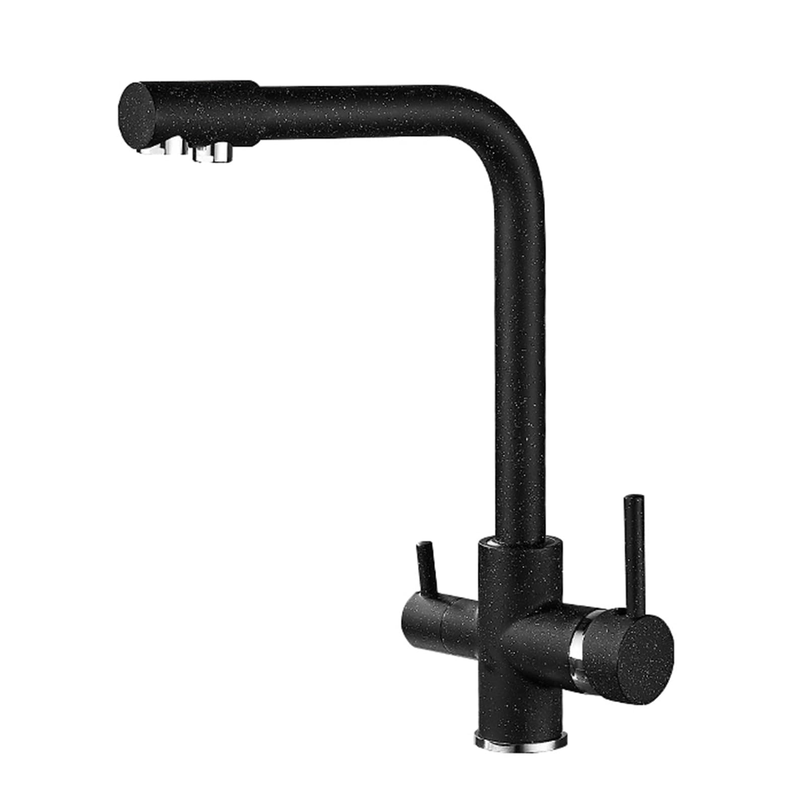 FCXWEVR 3-Way Kitchen Faucet 360° Swivel Tap Osmosis Water Filter Faucet with 2 Handles Black 3-in-1 Sink Mixer for Drinking Waterand Stylish Design