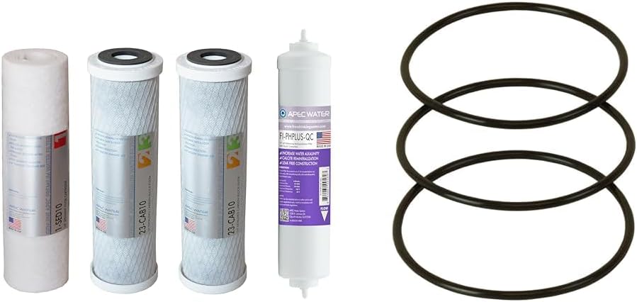APEC 90 GPD Stage 1-3&6 Replacement Filter Set for ULTIMATE Series Alkaline Reverse Osmosis & Replacement ORing for ROES-50 3.5" OD Reverse Osmosis Water Filter Housings