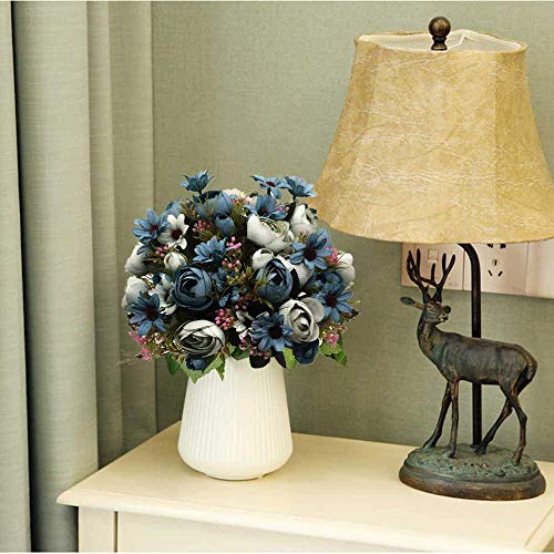 Cattree Artificial Peony Bud Mixed Flowers, 4Pcs Plastic Plants Silk Fake Flowers Bouquet Bridal Home Garden Office Kitchen Bathroom Table Centerpieces Wedding Decor Decorations Blue #TOP1