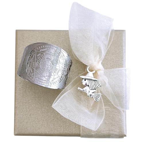 SIMBOLIKS Anillo Arcángeles Ajustable Sigilo Sello de Salomón Sello Siete Arcángeles Joyería energética Protección Hombre y Mujer Acero inoxidable Amuleto 7 Arcángeles Pentagrama