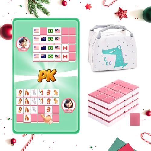 Seaside Escape Game Blocks, Mahjong Tile Game Sets with 49 Tiles 38mm Pet and Flag Pattern with Bag.