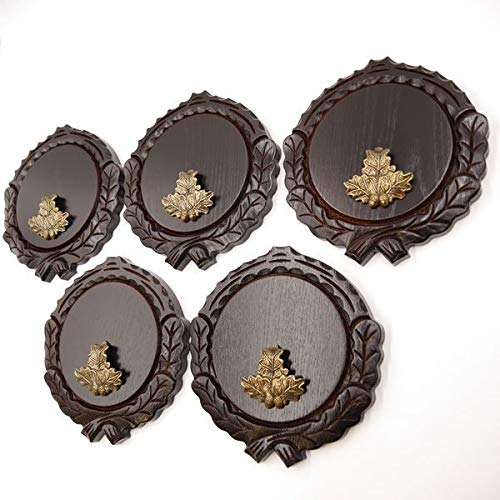 GTK - Juego de 5 placas de cuña talladas oscuras AF 14 cm con 5 hojas de roble, portada pequeña, tabla cuña, tabla de especias, placa de trofeos