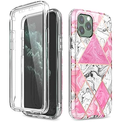 WE LOVE CASE Compatible with iPhone 11 Pro Max Case Built-in Screen Protector Bling Glitter Marble 360 Full Body Protection Soft Silicone Shockproof Bumper Case for iPhone 11 Pro Max 6.5" Pink White Cover