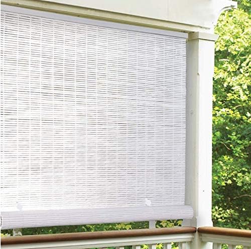 LH Lewis Hyman 3320146 60" W x 72" L Cordless White PVC Roll Up Patio Blinds - Quantity 4