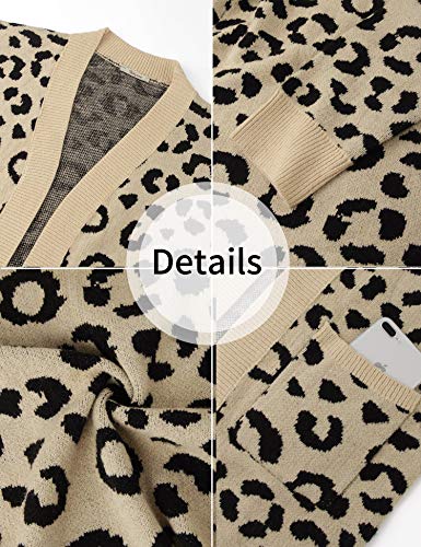 Bebonnie Ladies Cardigans, Women's Winter Warm Thick Long Sleeves Open Front Knitted Sweater Pullover Cardigan Coat Outwear with Pockets Leopard M