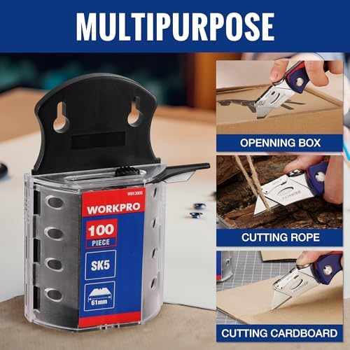 WORKPRO Utility Knife Blades, SK5 Steel, 100-Pack Blades with Dispenser - 4