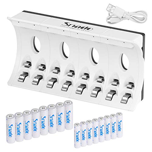 Snado Akku Ladegerät für AA AAA NI-MH Akku Batterieladegerät inkl. 8X AAA Akku Cover