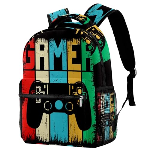 Sac à dos d'école multicolore de 40cm pour adolescents passionnés de jeux vidéo rétro