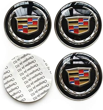 4 pieces of car accessories with badge, wheel cover sticker, compatible for Cadillac ATS CTS EXT SRX XTS XLR, 65 mm (black)