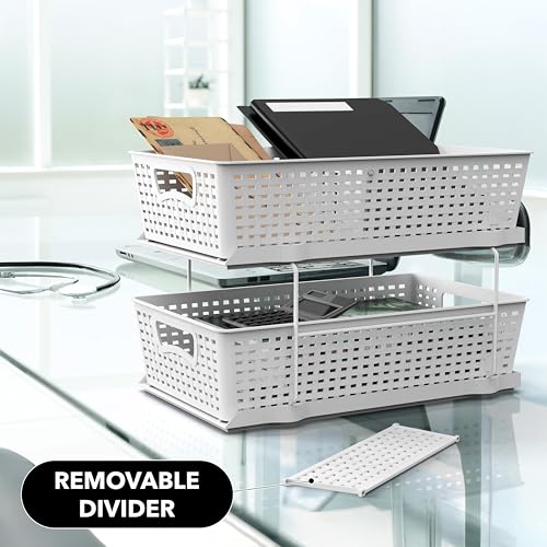 Simple Houseware 2 Tier Bathroom Organizer Tray Pull-Out Sliding Drawer, Under Sink Storage, White by Simple Houseware - Image 9