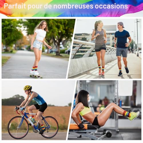 3 paires de chaussettes arc-en-ciel, chaussettes rayées fierté pour le mollet, respirantes, décontractées, de couleur mode, accessoires LGBTQ pour femmes, filles, hommes, cadeaux, 4-9 – vue 6
