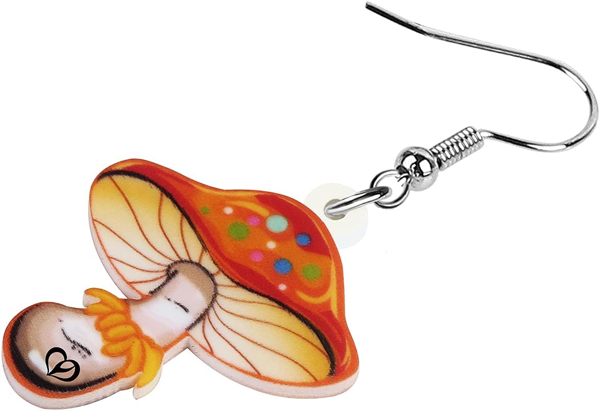 BONSNY Sweet Floral Acrylic Dangle Mushroom Earrings for Women Jewelry Gifts Novelty Funny Charms - Image 3