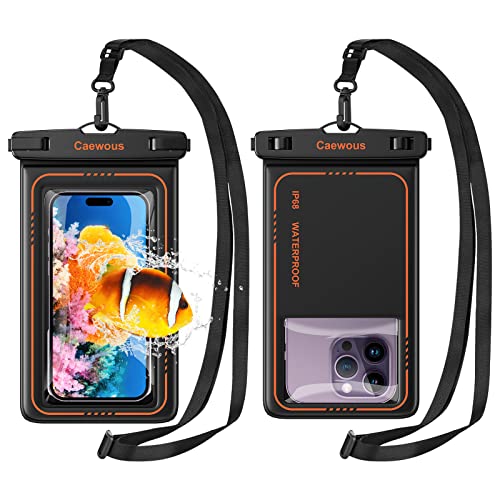 Caewous [2 Pcs] Waterproof Phone Pouch Floating [20X Super Buoyancy] Ip68 Waterproof Phone Case For Iphone, Samsung, Google Up To 7”, Waterproof Dry Bag With Lanyard For Vacation Travel, Black Orange #TOP3