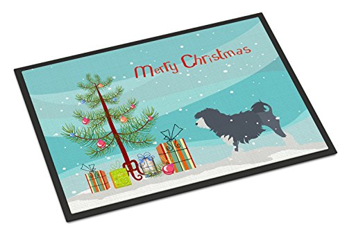 Caroline's Treasures BB2953MAT Lowchen Merry Christmas Tree Doormat 18x27 Front Door Mat Indoor Outdoor Rugs for Entryway, Non Slip Washable Low Pile, 18H X 27W