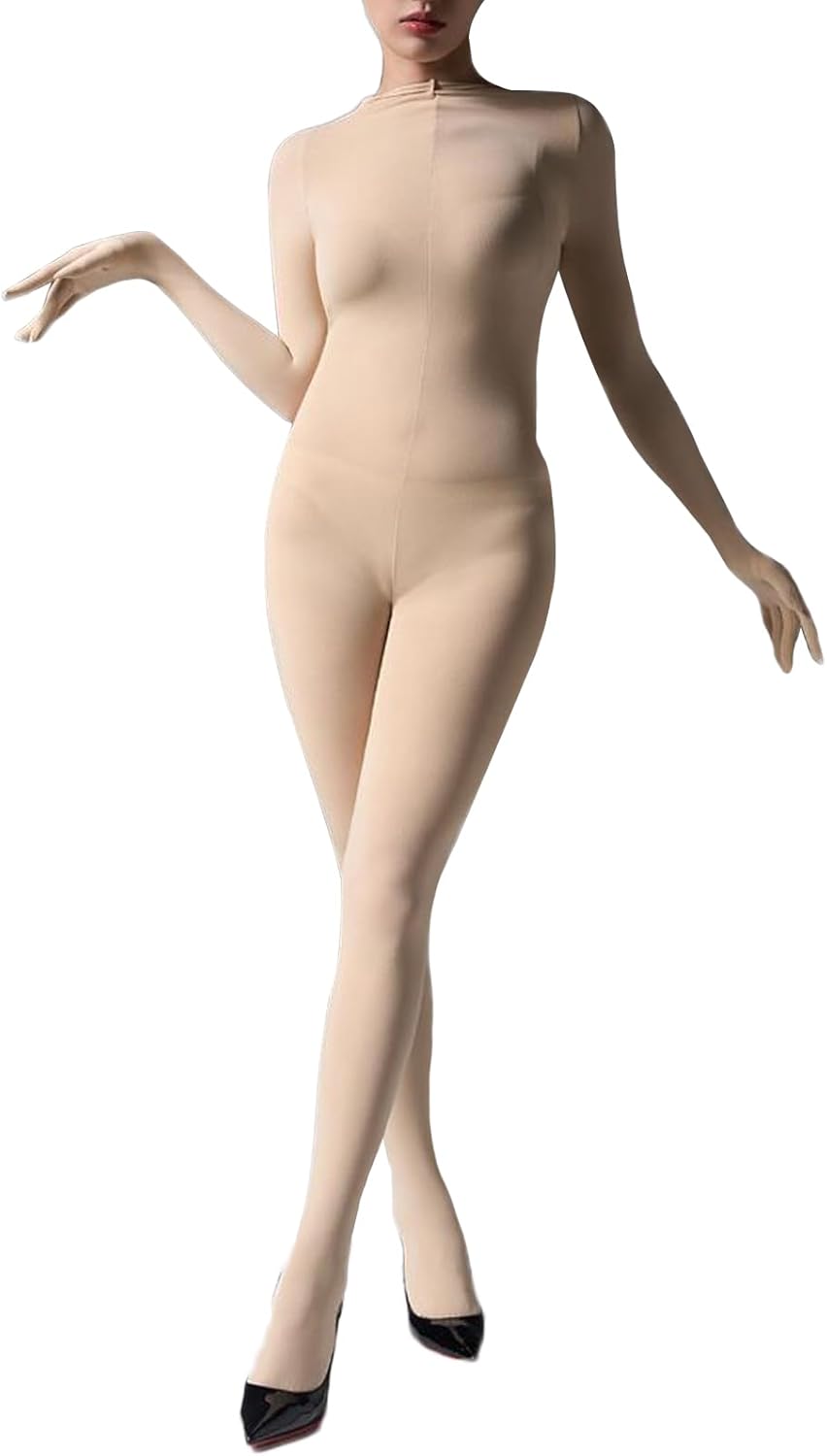 RUIBAVYA Women's Bodystocking Long Sleeve Full Body Bodysuit Includes Five Finger Glove Body Stockings Velvet 120D Jumpsuit