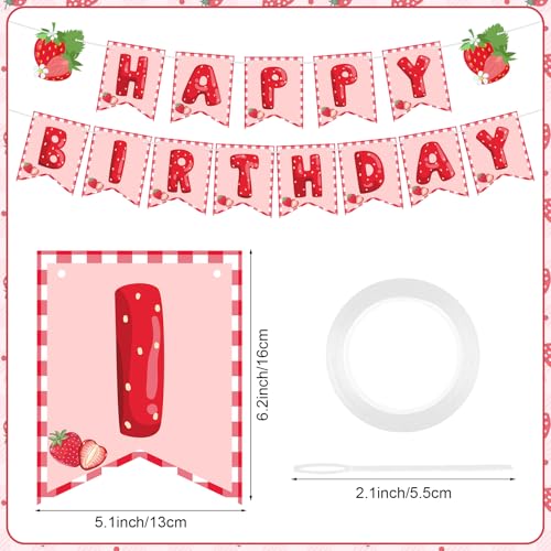 Image of Strawberry Birthday Decorations Strawberry Happy Birthday Banner Summer Fruit Berry Sweet Girl Party Decoration for Kids Girls Birthday Party Baby Shower Wedding Supplies