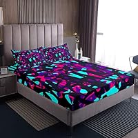 Set di biancheria da letto per bambini, con motivo galassia e lenzuola, con angoli glitterati, 2 pezzi, colore viola, con 1 federa per cuscino singolo