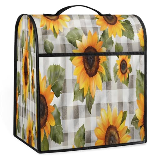 Coffee Maker Cover Checkered Sunflower Kitchen Appliance Covers Small Appliance Covers Blender Cover Juicer Cover Dust Covers for Kitchen Appliances with Top Handle and Pockets,Washable,B435