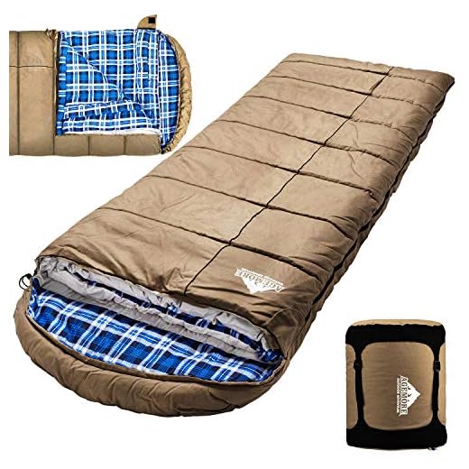 0 Degree Canvas Sleeping Bag for Fishing, Hunting, Traveling and Camping Particularly in Cold Winter Outdoor with Removable Flannel Liner and Free Compression Sack for Big and Tall Adults