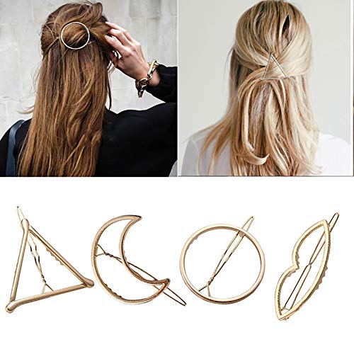 Xiton 4PCS GeoméTrica Minimalista Pinza Para El Cabello Pin De Horquilla De Metal De Metal Hueco TriáNgulo Creativo Luna CíRculo Labios Horquilla Accesorios Para El Cabello De Mujer (Dorado) Cover