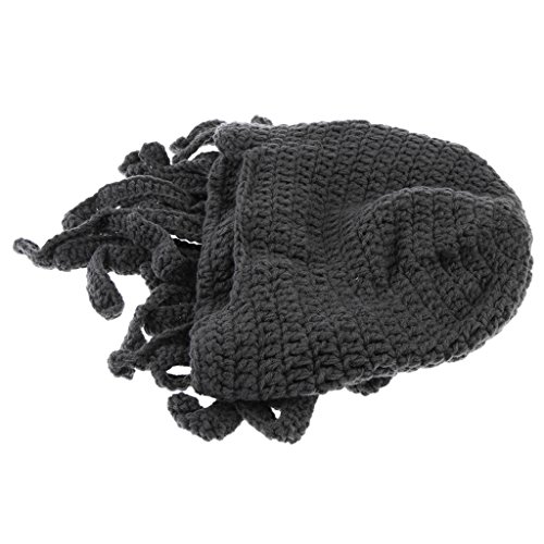 Homyl Inverno Quente Unisex Malha Engraçado Polvo Máscara Barba Bonés Crochet Gorros Chapéus - Cinza