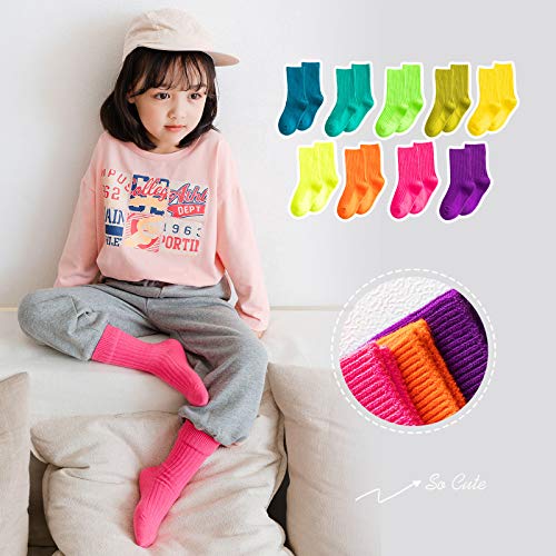 MINI PANDA Little Girl's Socks, Girls Socks Cute,girls Crew Socks 9 Pairs Pack3