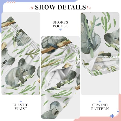 Koala and Leaves Print Boys Long Pants Soft Trousers Elastic Waist Kids Lounge Bottoms with Pockets S-XL4