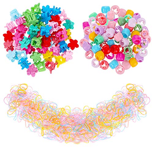 100 Pieces Hair Bangs Mini Hair Claw Clip Colorful Flower Hair Clip and 2500 Pieces Small Rubber Band Candy Color Elastic Hair Band for Teens Women